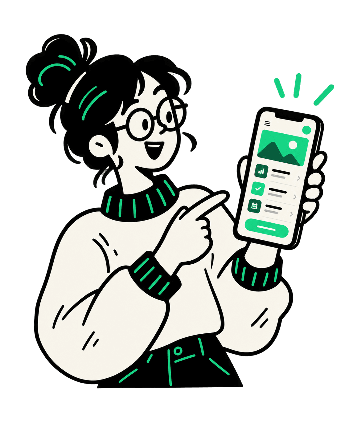 Illustration of a developer with a phone, building mobile applications